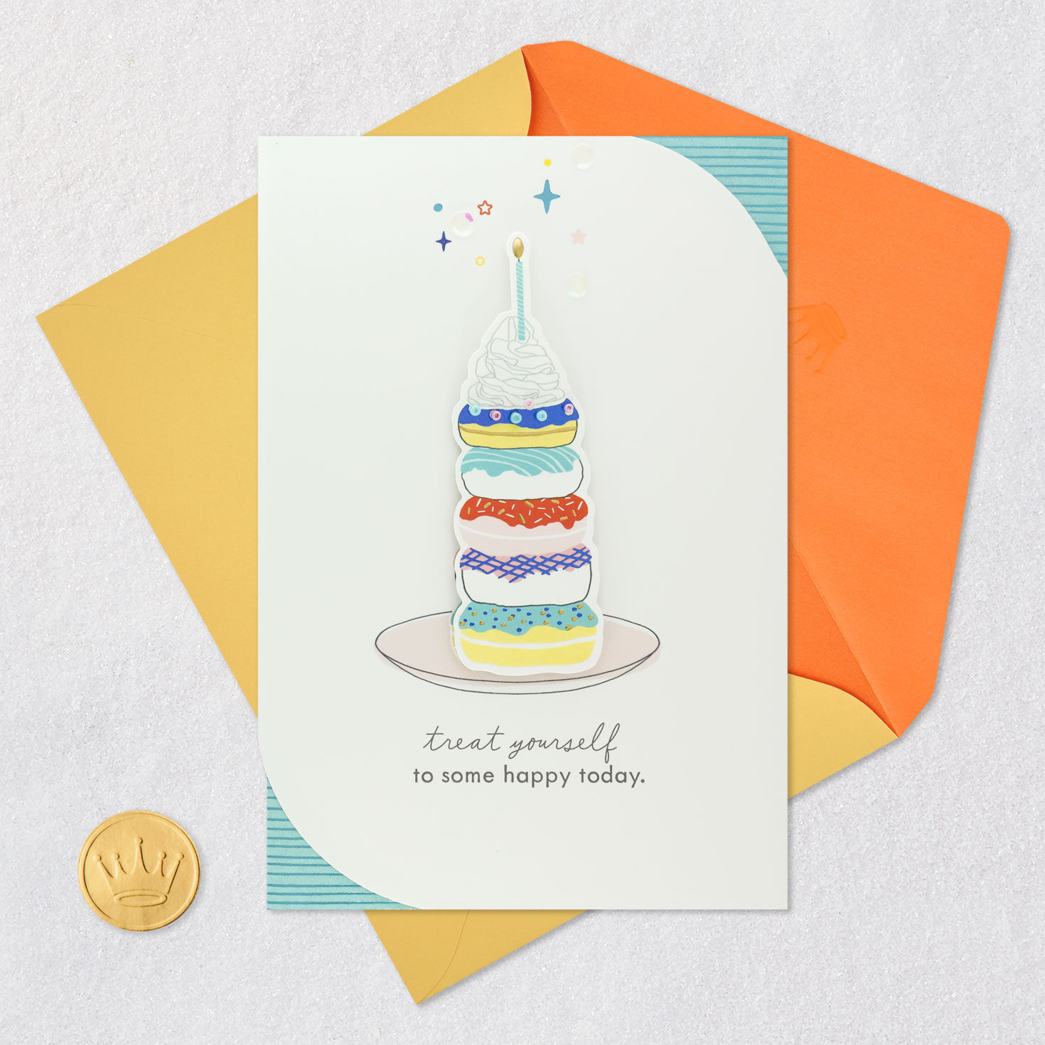 Colorful Stacked Donut Birthday Card Card Front with Envelope and Gold Seal image number 5