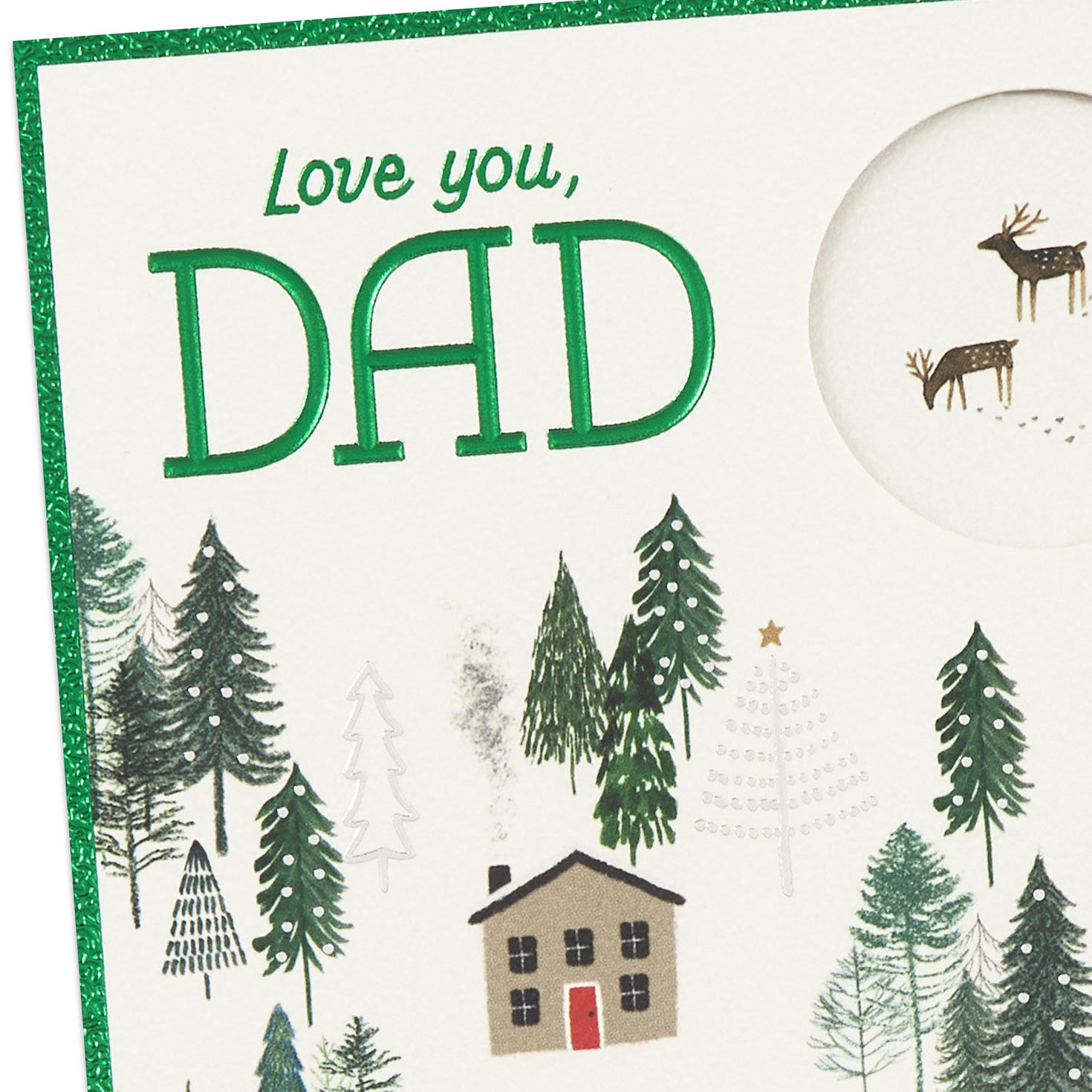 Cabin and Deer in Woods Dad Holiday Card Card Front Detail image number 4