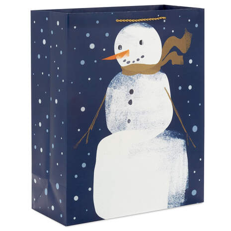 15.5" Painted Snowman on Navy Extra-Large Holiday Gift Bag, , large