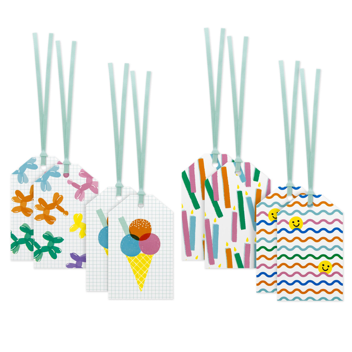 Colorful Party Icons 8-Pack Assorted Gift Tags