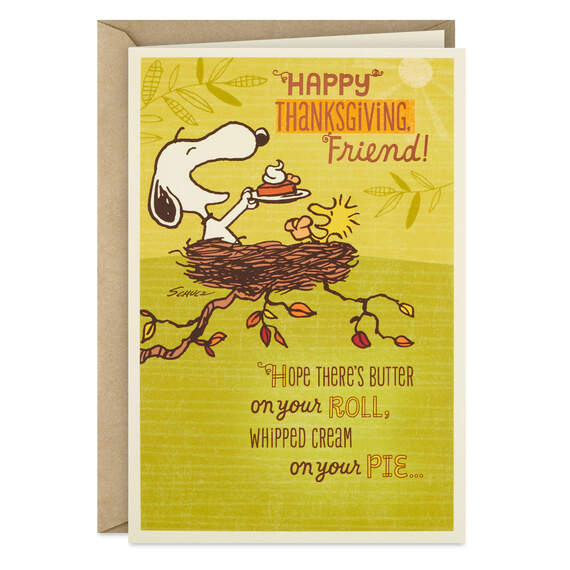 Peanuts® Snoopy and Woodstock Smile Thanksgiving Card for Friend
