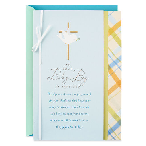 Dove With Gold Cross Religious Baptism Card for Boy, 