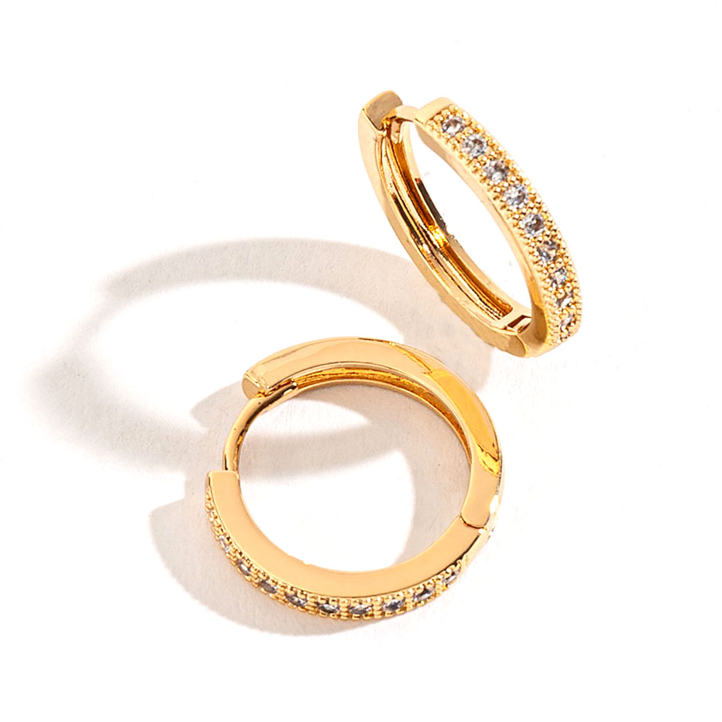 Medium Gold Pave Hoop Earrings  image number 1