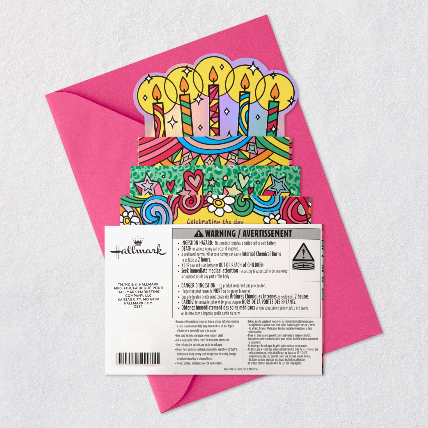 Colorful Cake Pop-Up Musical Birthday Card Card Back with Envelope image number 10