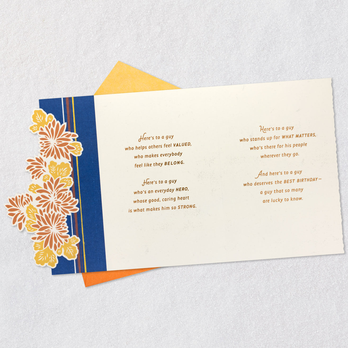 Navy and Orange Floral Birthday Card for Man Open card with envelope image number 5