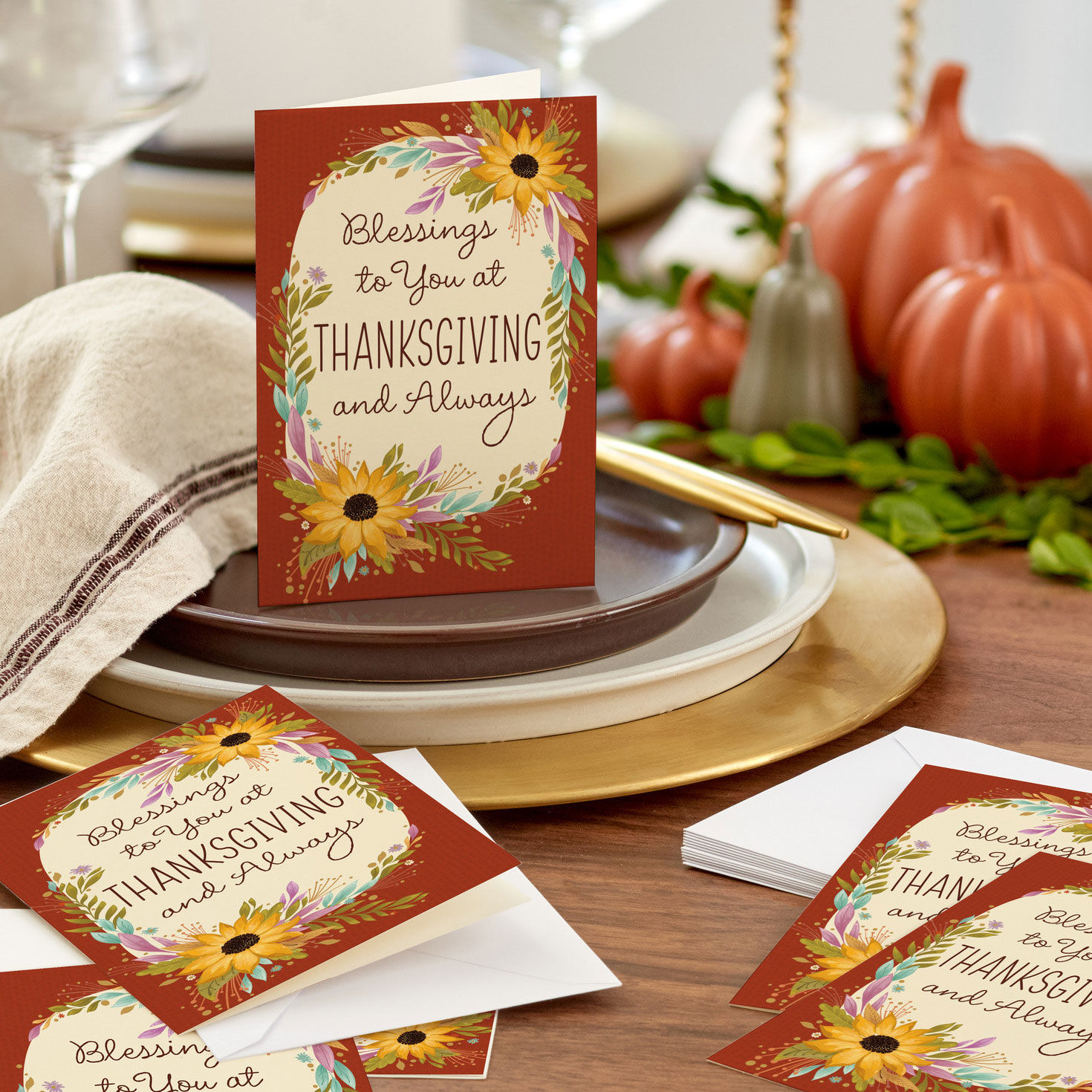 Sunflower Swags Retro Thanksgiving Card Pack in use image number 6