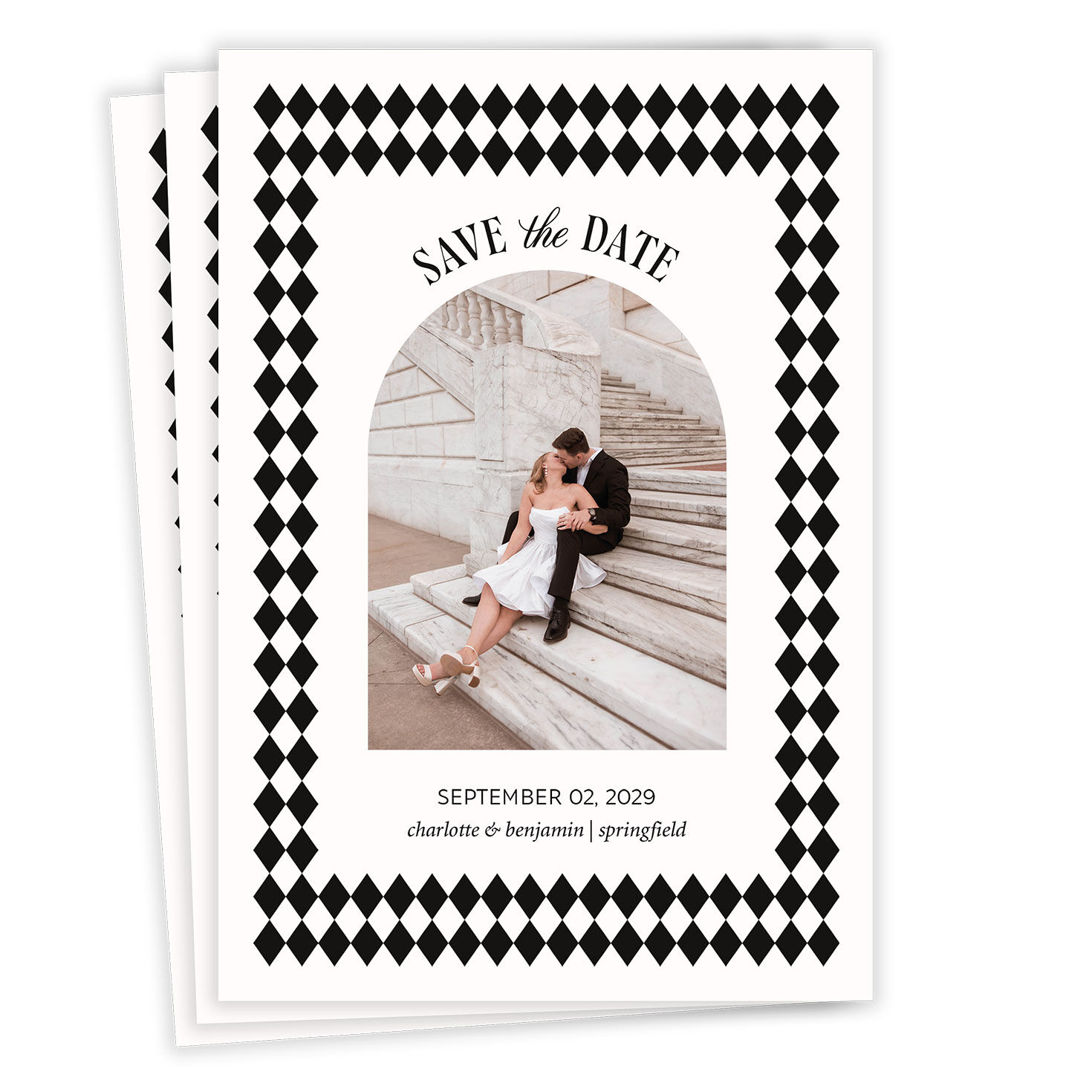 Elegant Harlequin Flat Wedding Save the Date