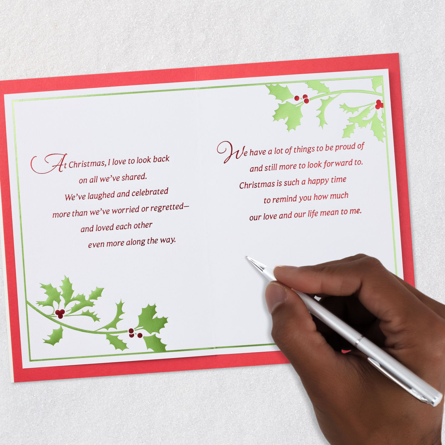 Cardinals and Holly Christmas Card for Spouse Signing card image number 7