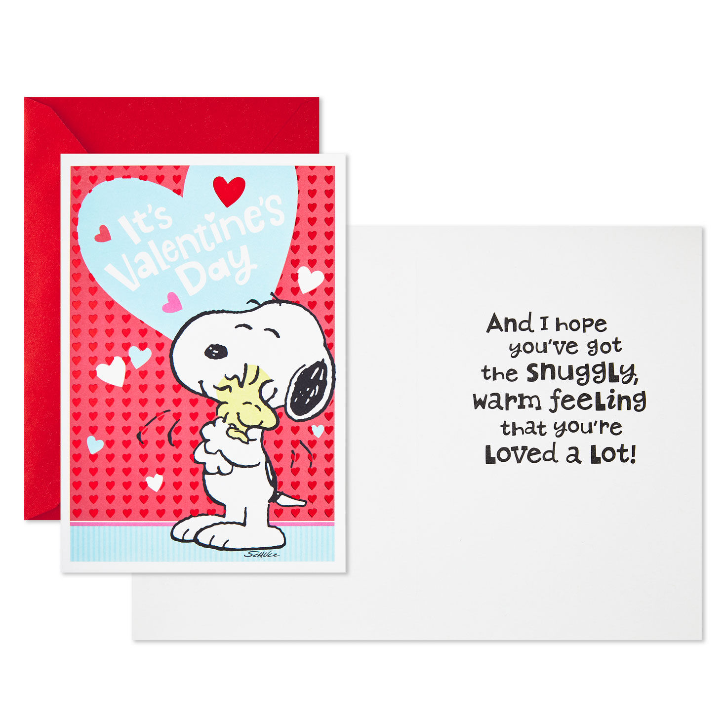 Snoopy Hugging Woodstock Valentine's Day Cards Pack Open card with sentiment image number 2