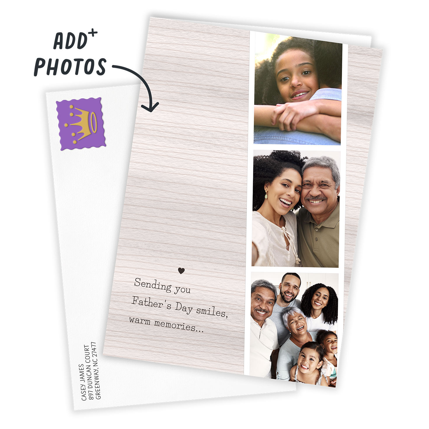 Photos on Wood Texture Personalized Father's Day Card Card Front with Envelope image number 2