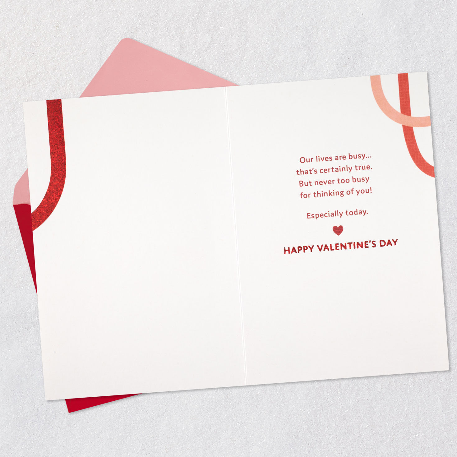 Pink and Red Lines Long Distance Valentine's Day Card Open card with envelope image number 3