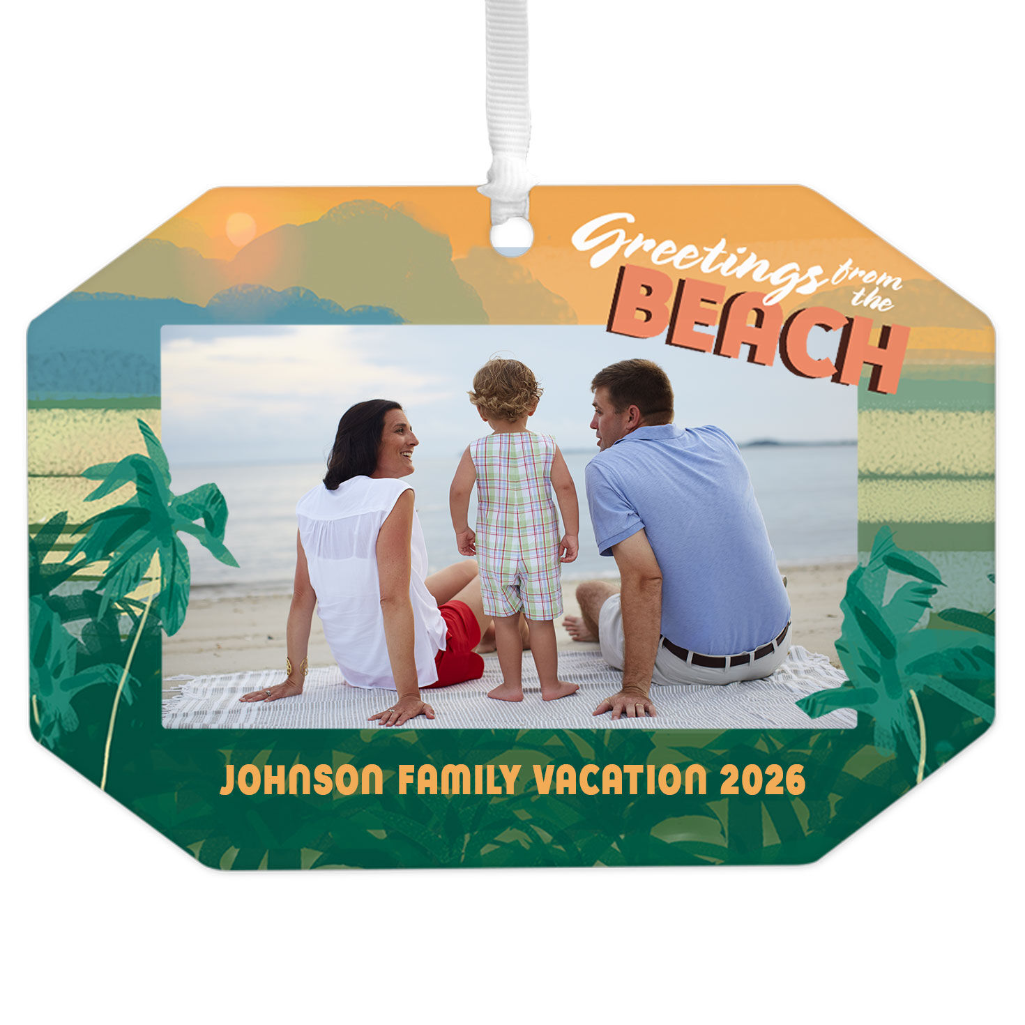 Beach Vacation Metal Personalized Ornament, Custom Photo and Text