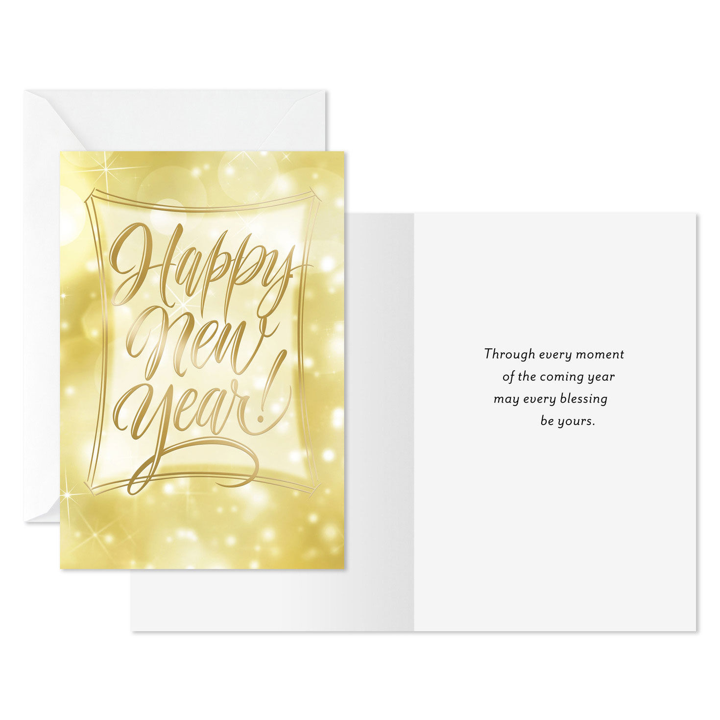 Bokeh Lights on Gold New Year Cards Pack Card Front with Sentiment image number 2