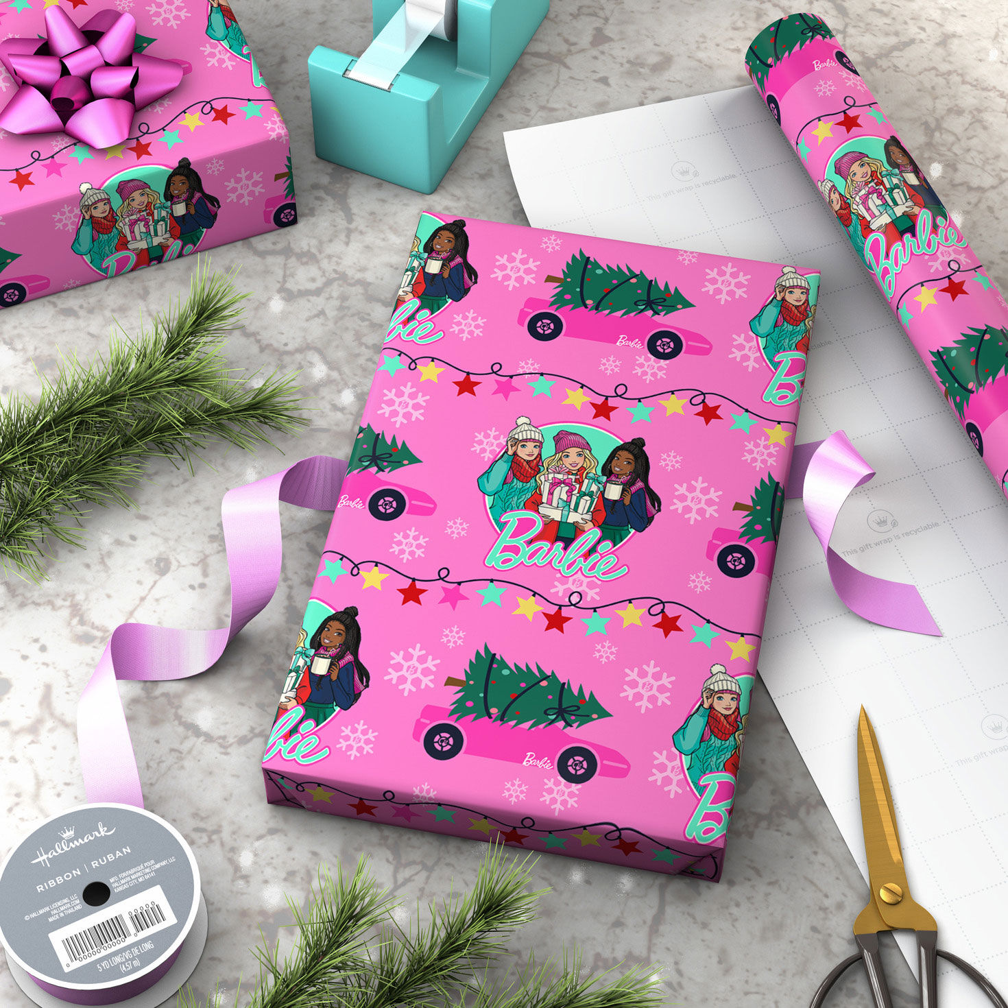 Barbie and Friends Christmas Wrapping Paper Roll Wrapped package image number 3