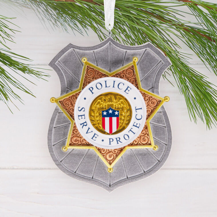 Police Badge Christmas Ornament hanging on tree image number 2