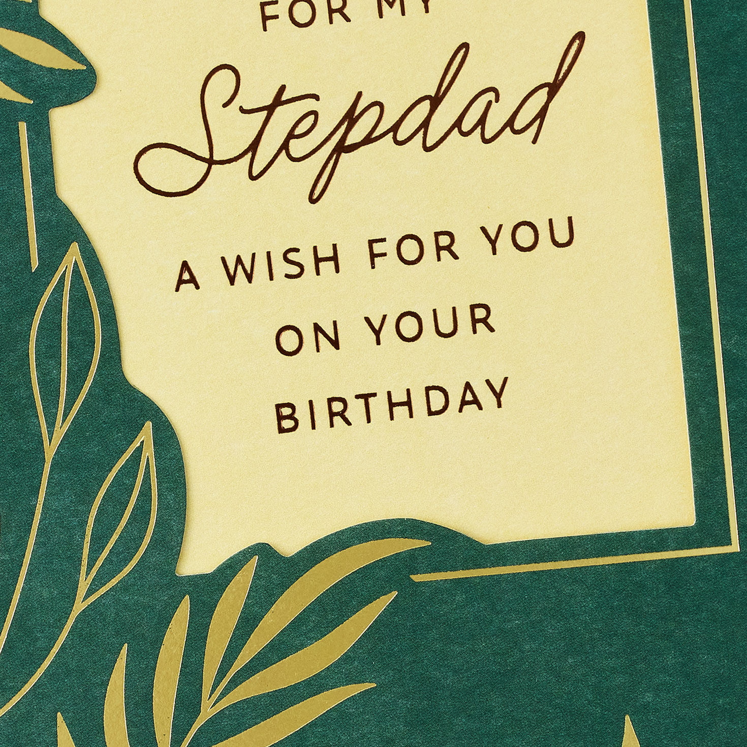 Gold Botanical on Green Birthday Card for Stepdad Card Front Detail image number 4