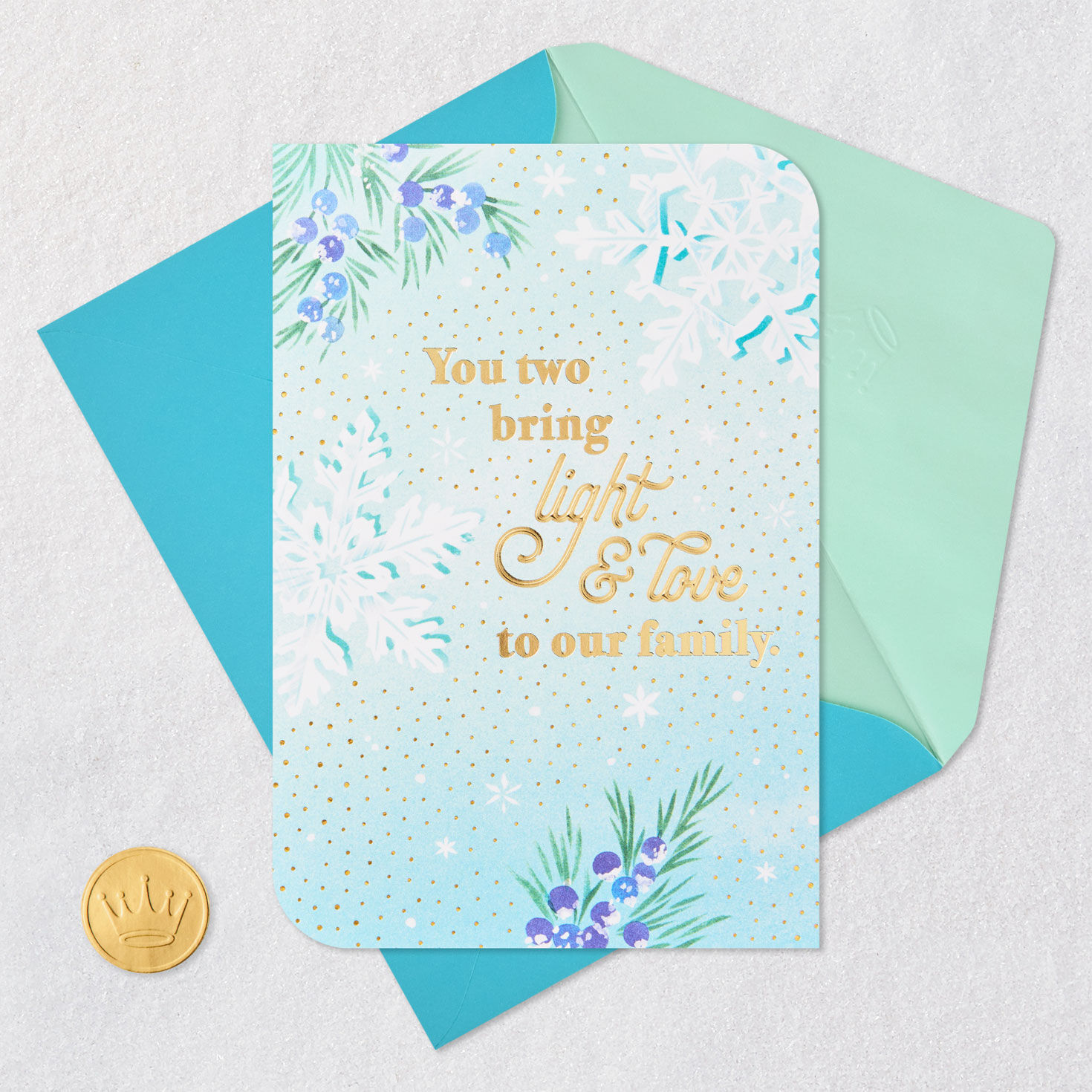Snowflakes Family Christmas Card for Both Card Front with Envelope and Gold Seal image number 6