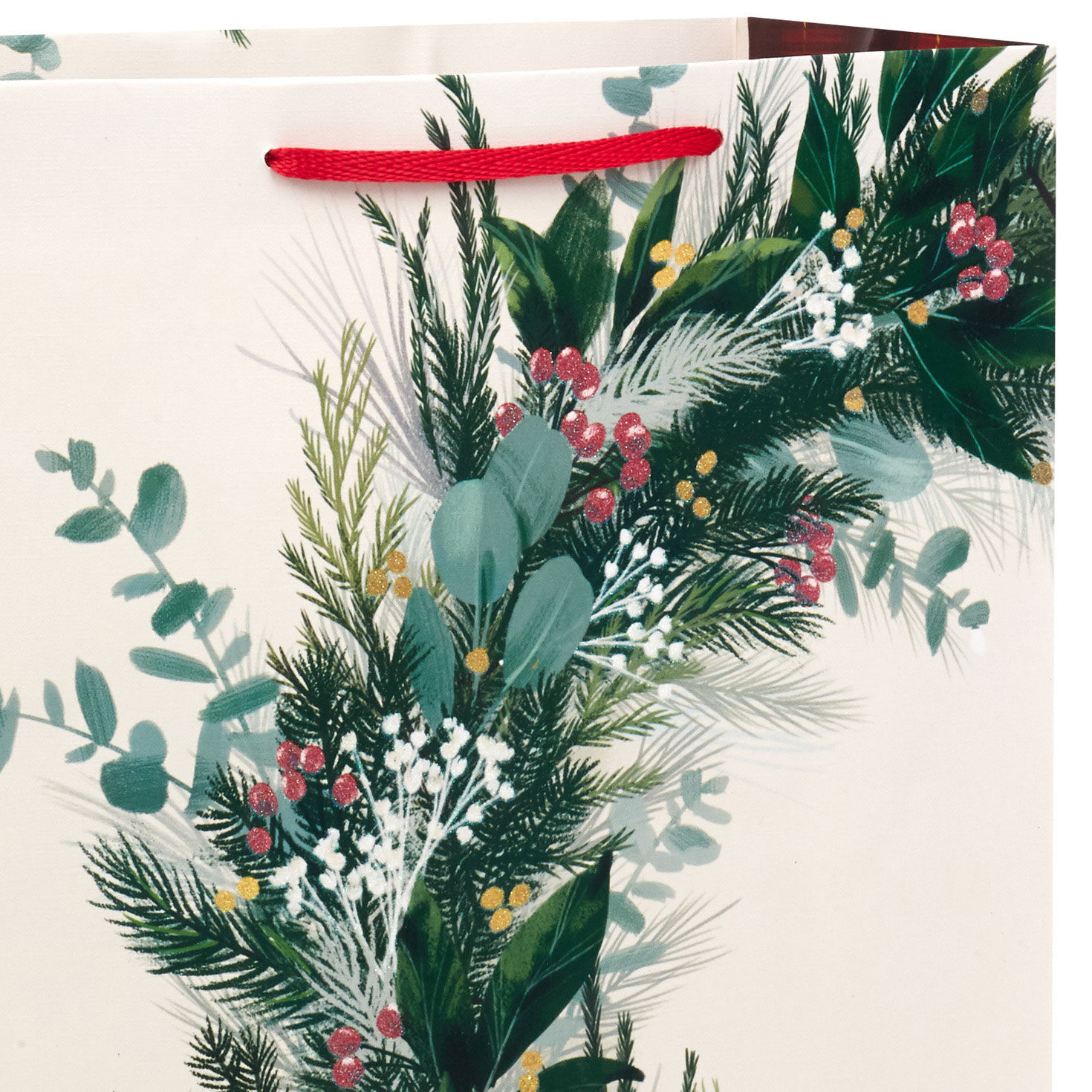 Winter Welcome Wreath Large Holiday Gift Bag Handle Detail image number 4