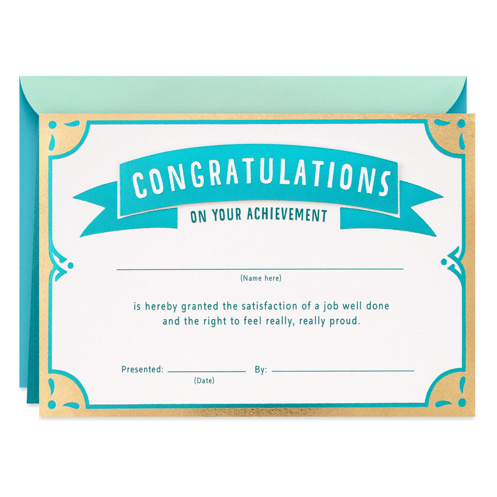 Fill In The Blank Achievement Certificate Congratulations Card