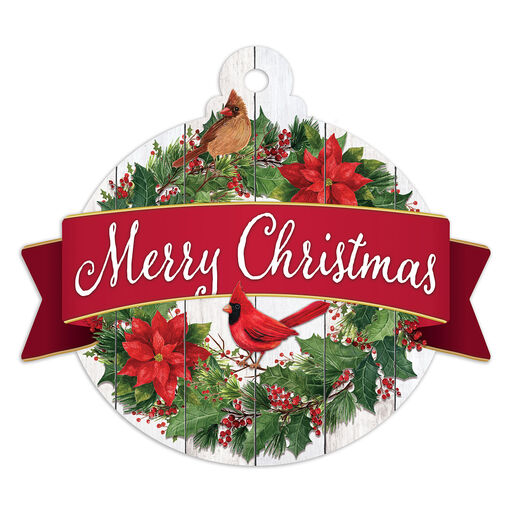 Merry Christmas Adoornament Round Wood Sign, 