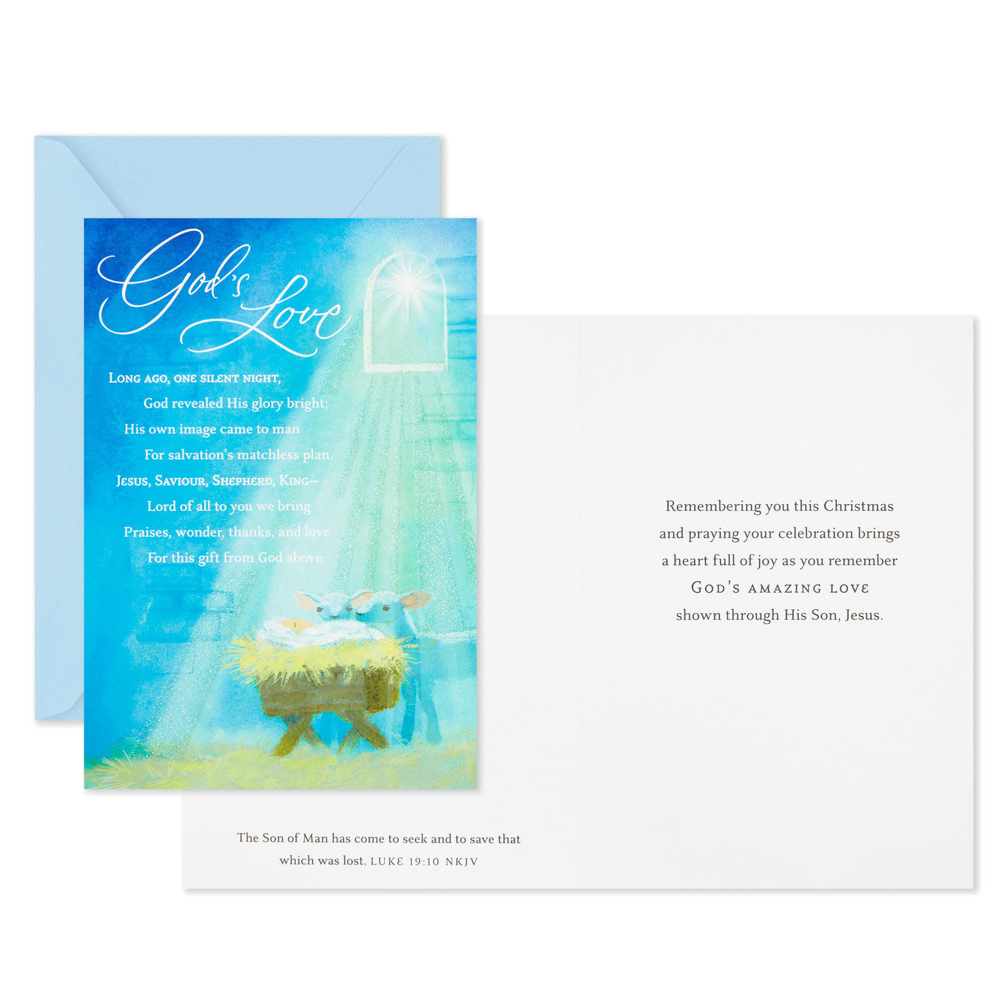 Religious Manger Boxed Christmas Card Pack Card Front with Sentiment image number 3