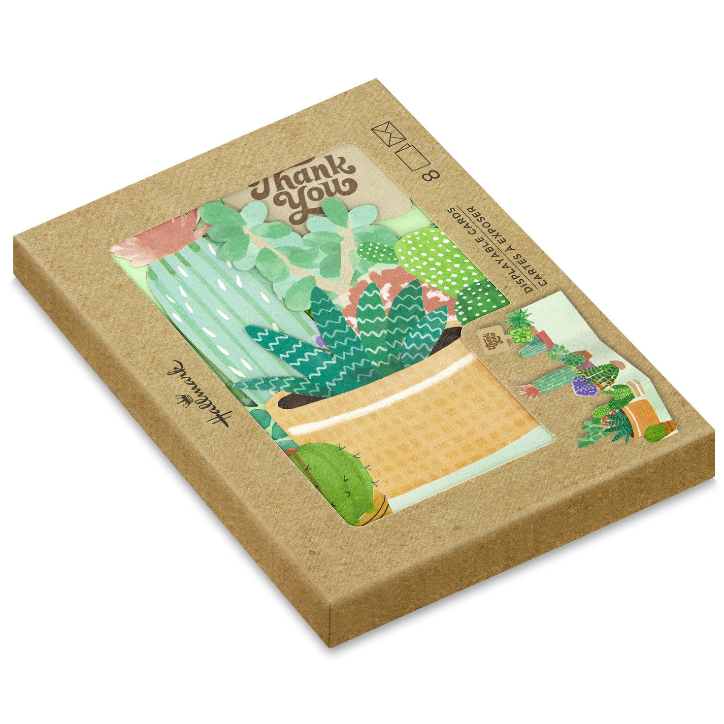 Thank you！ Succulents Collection Blank Thank You Notes, Pack of 8 - Note