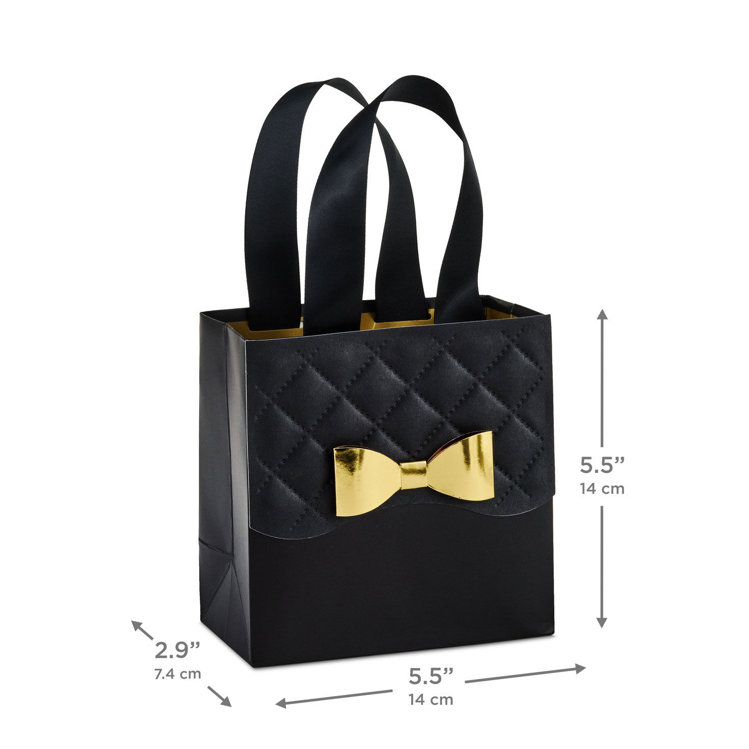 Gold Bow on Quilted Black Small Gift Bag measurement image number 3