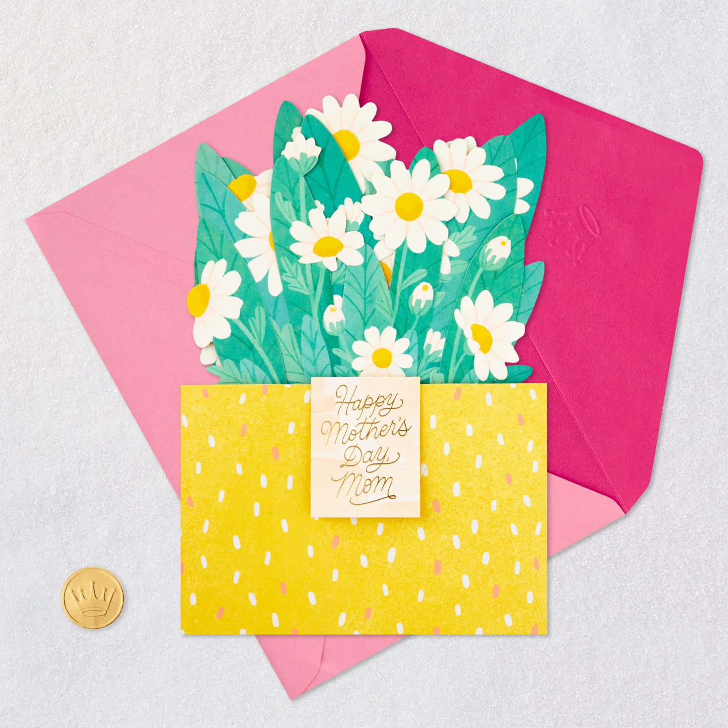Daisies Flower Bouquet Pop-Up Mother's Day Card Card Front with Envelope and Gold Seal image number 5