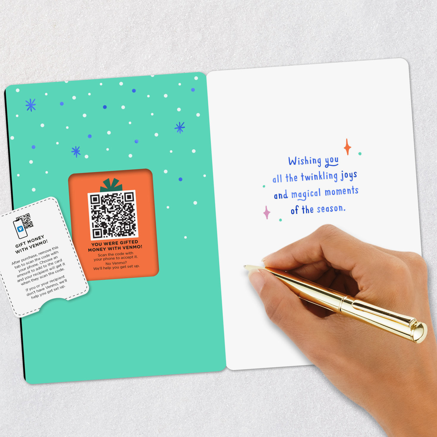 Colorful Snowflakes Venmo Happy Holidays Card signing card image number 8