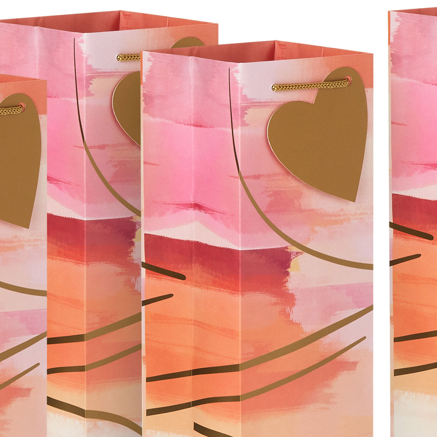 Abstract Pink and Gold 4-Pack Wine Bottle Gift Bags handle detail image number 5
