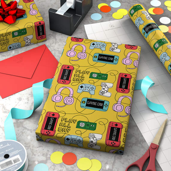 Gaming Gadgets on Yellow Wrapping Paper, 20 sq. ft., , large image number 2