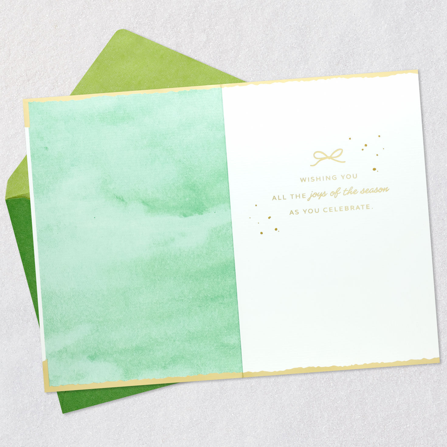 Mint Green Watercolor Christmas Birthday Card Open card with envelope image number 3