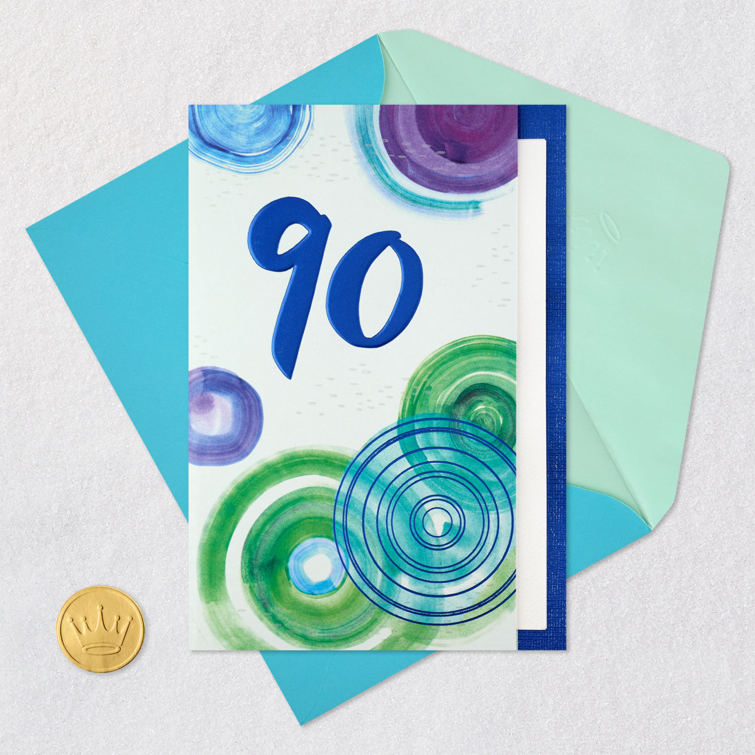 Rippling Circles 90th Birthday Card Card Front with Envelope and Gold Seal image number 6