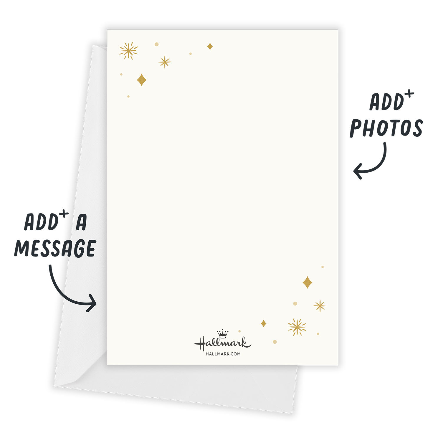 Gold Arch and Stars Personalized Holiday Photo Card Open Card with Envelope indicating personalization image number 3