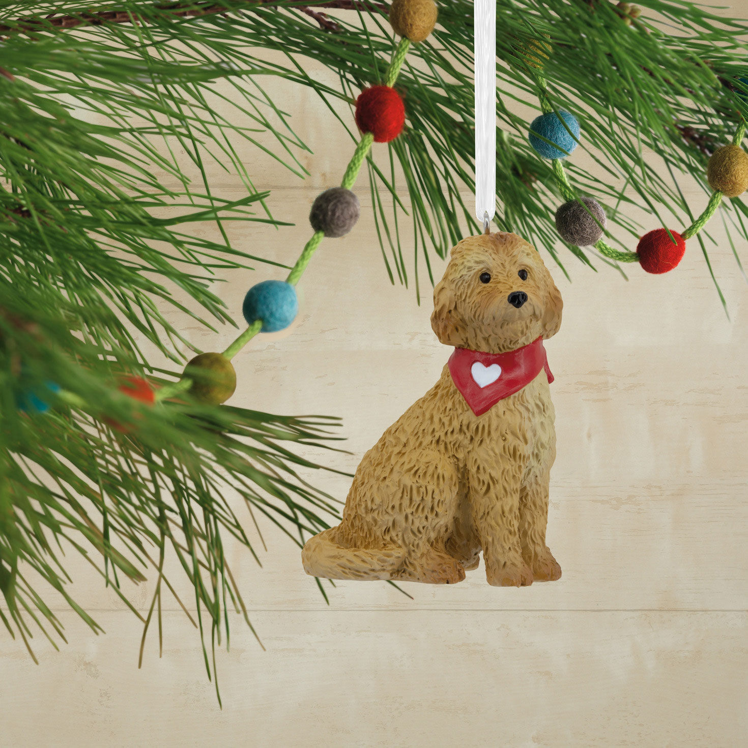 Goldendoodle Dog Christmas Ornament hanging on tree image number 2