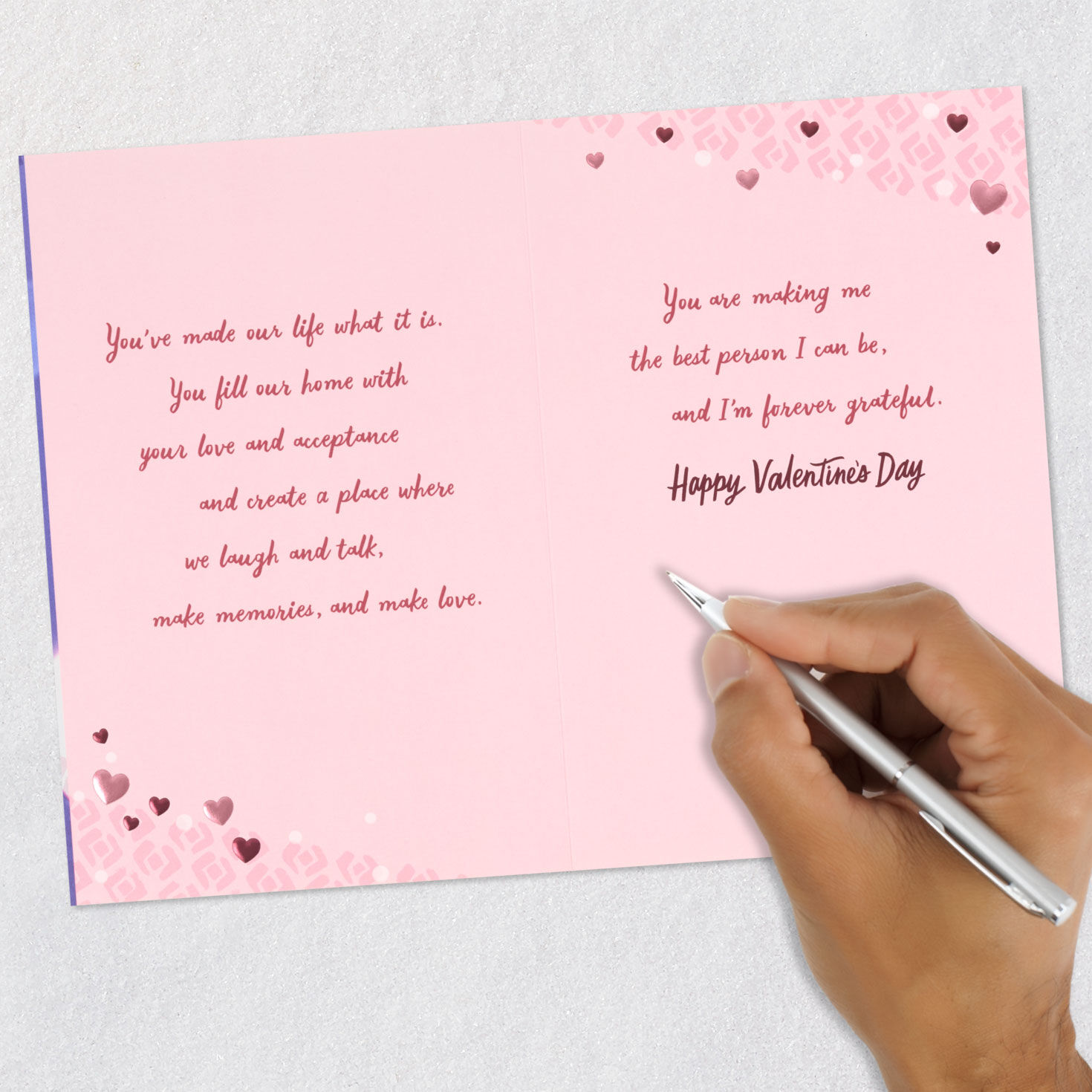 Pink and Blue Hearts Wife Valentine's Day Card Signing card image number 8