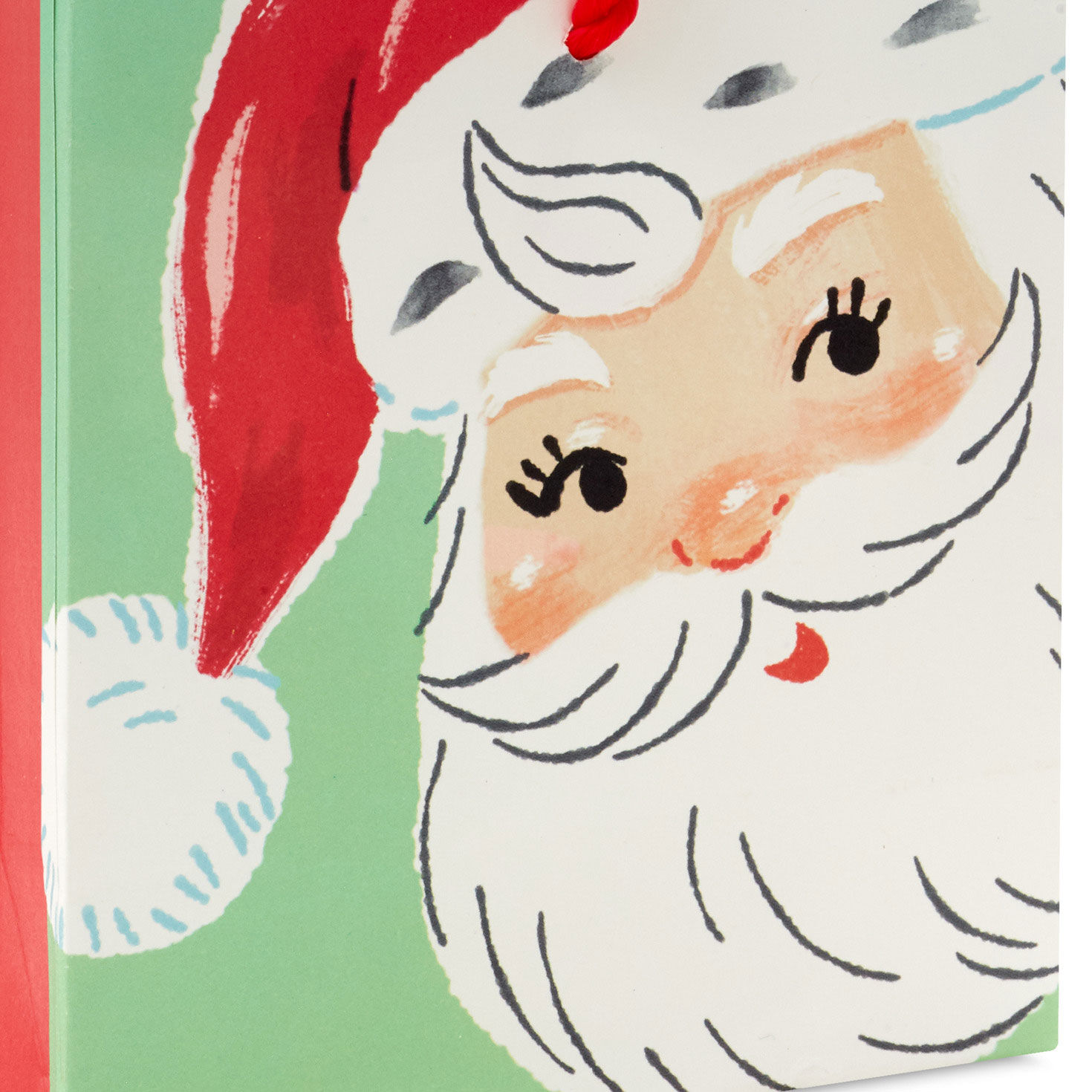 Smiling Santa on Green Christmas Gift Card Bag closeup detail image number 5