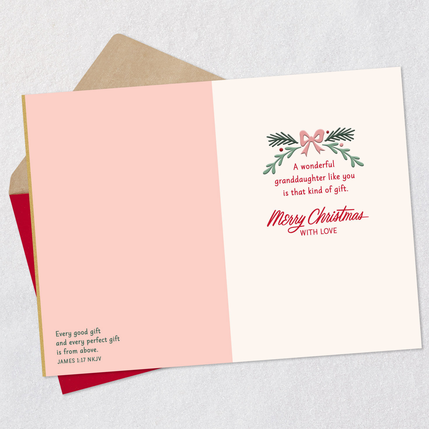 Poinsettia Granddaughter Religious Christmas Card Open card with envelope image number 4