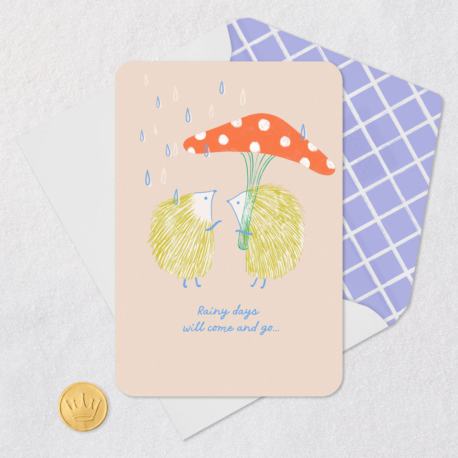 Hedgehogs Under Mushroom Umbrella Encouragement Card Card Front with Envelope and Gold Seal image number 5