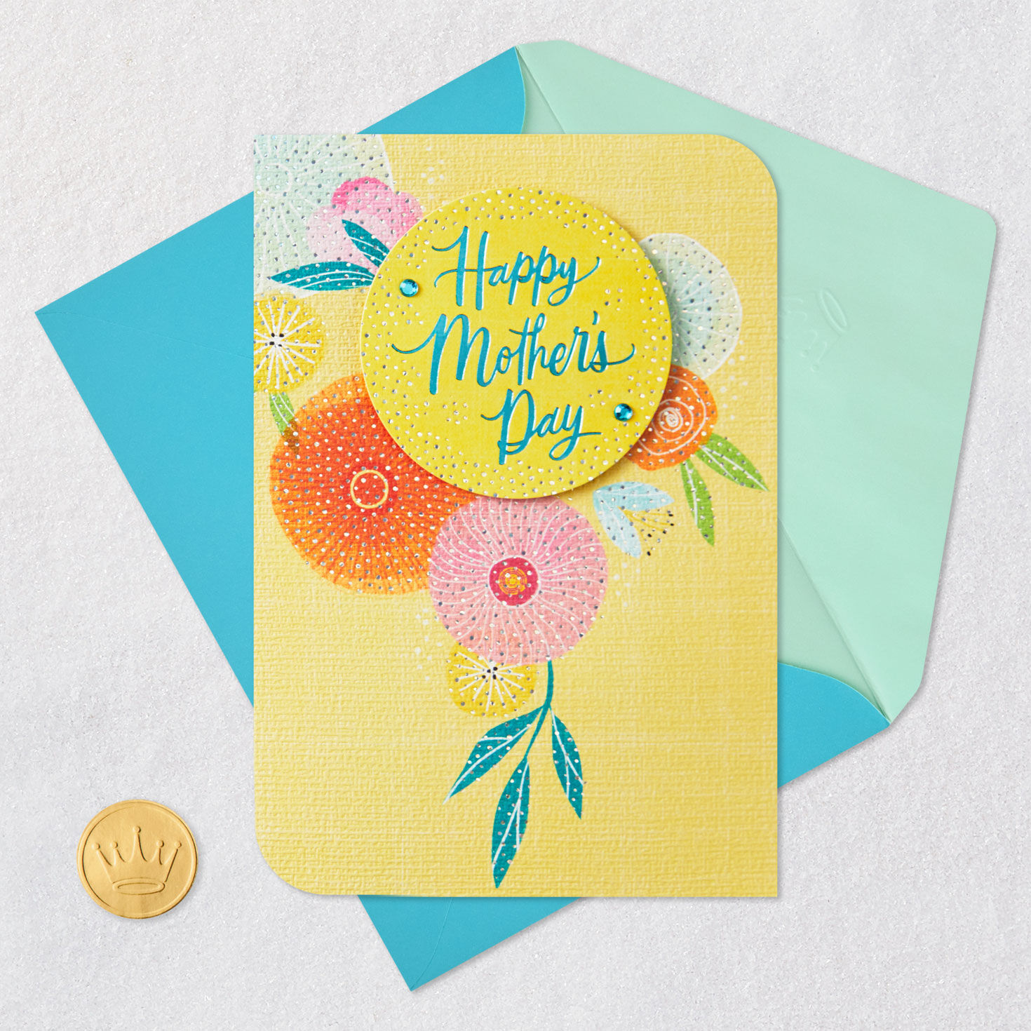 Vibrant Flowers Happy Mother's Day Card Card Front with Envelope and Gold Seal image number 6