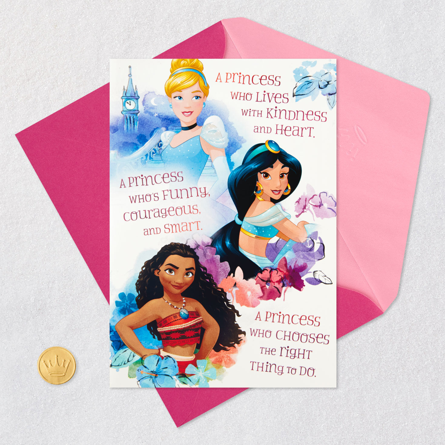 Disney Princesses Musical Birthday Card for Kids Card Front with Envelope and Gold Seal image number 5