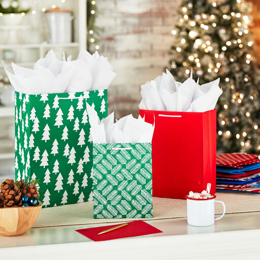 Assorted Sizes and Designs 12-Pack Christmas Gift Bags, 