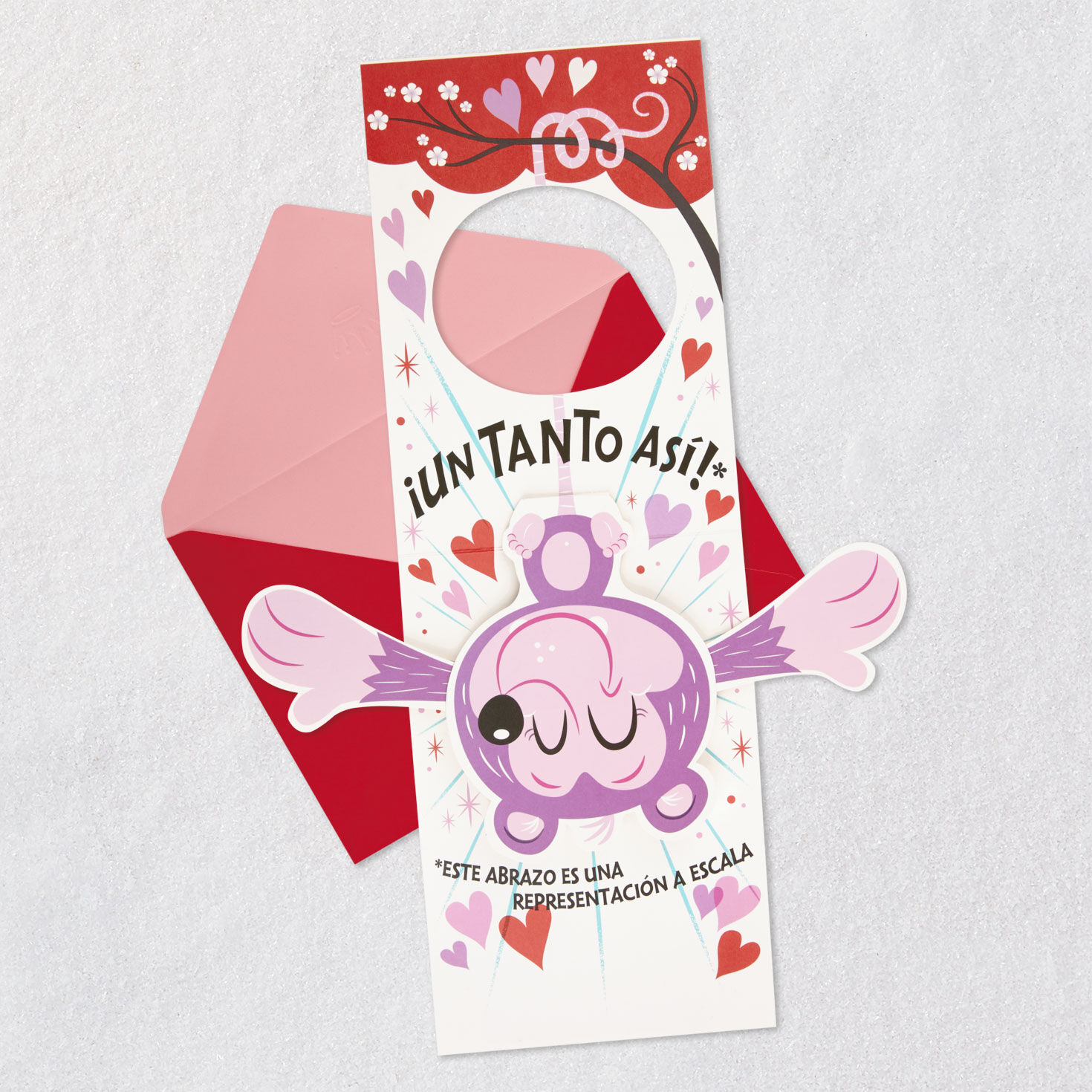 Hugging Opossum Funny Pop-Up Valentine's Card in Spanish Open card with envelope image number 5