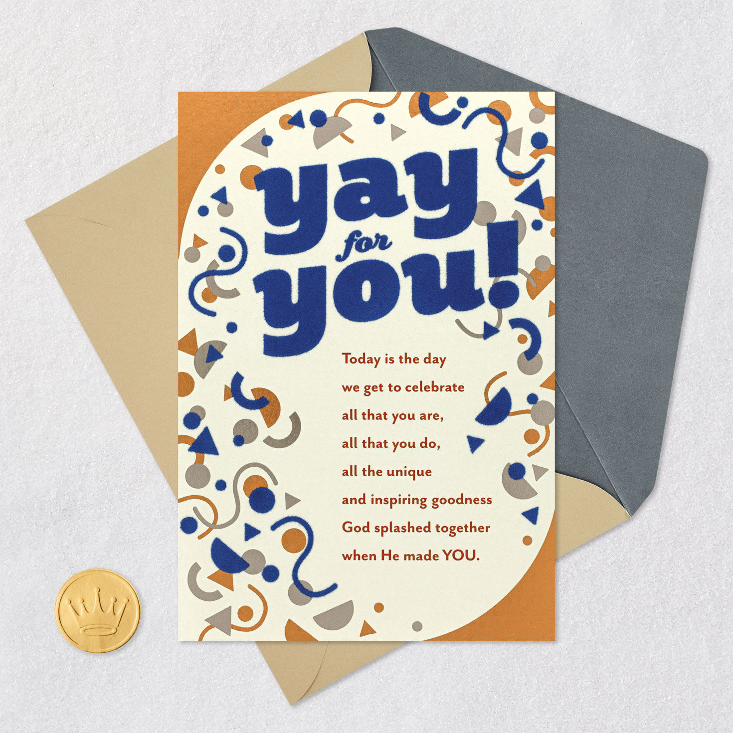 Navy and Copper Confetti Religious Birthday Card Card Front with Envelope and Gold Seal image number 6