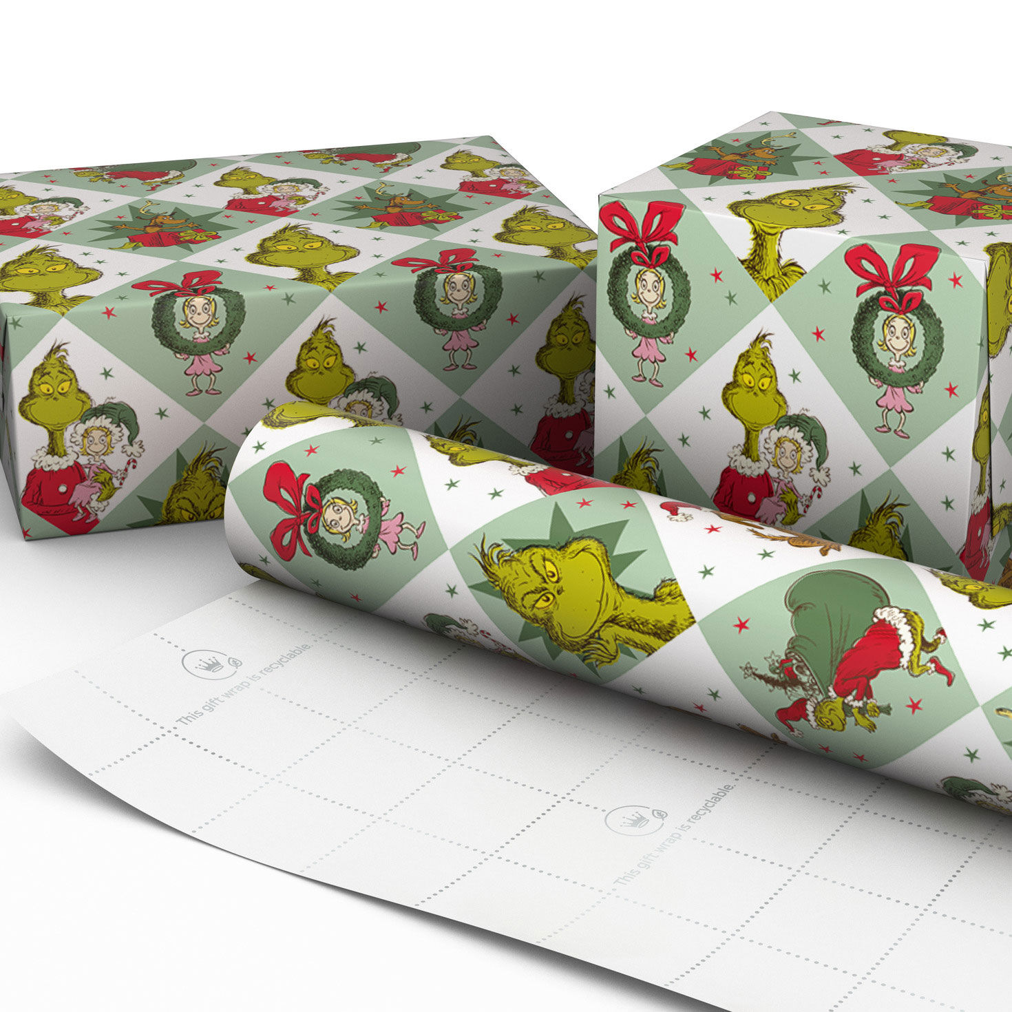 Grinch on Colored Squares Jumbo Wrapping Paper Roll Wrapped package image number 2