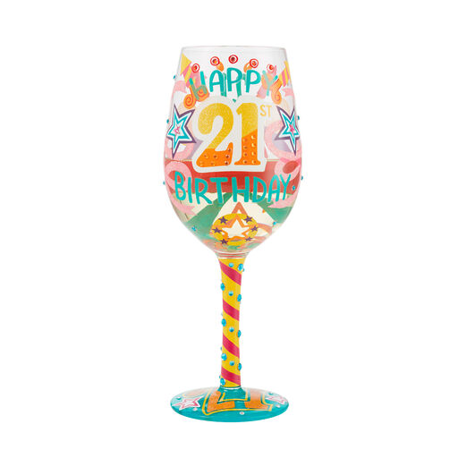 Lolita Happy 21st Birthday Handpainted Wine Glass, 15 oz., 