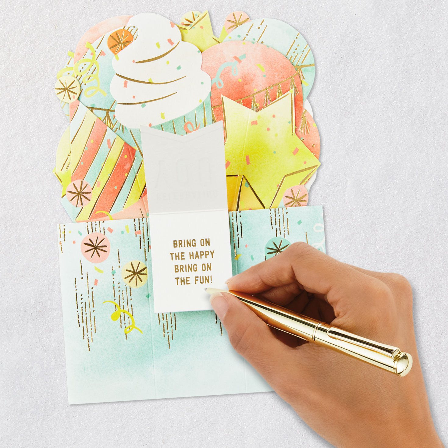 Celebrating You Cupcake, Stars and Balloons 3D Pop-Up Birthday Card, , large image number 8
