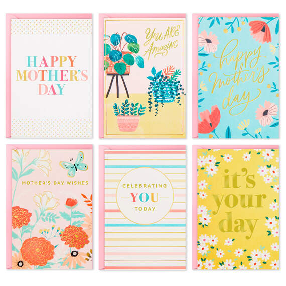 Illustrated Floral Assorted Mother's Day Cards, Pack of 36