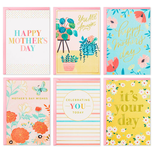 Illustrated Floral Assorted Mother's Day Cards, Pack of 36, 