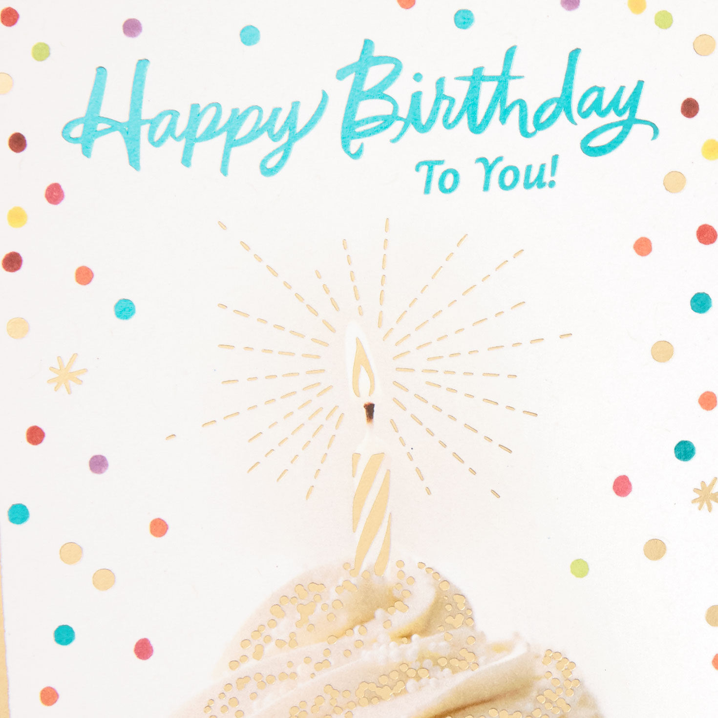 Cupcake, Candle and Confetti Happy Birthday Card Card Front Detail image number 4